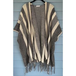 Tobi Open-Front Draped Knit Fringe Hem Cardigan